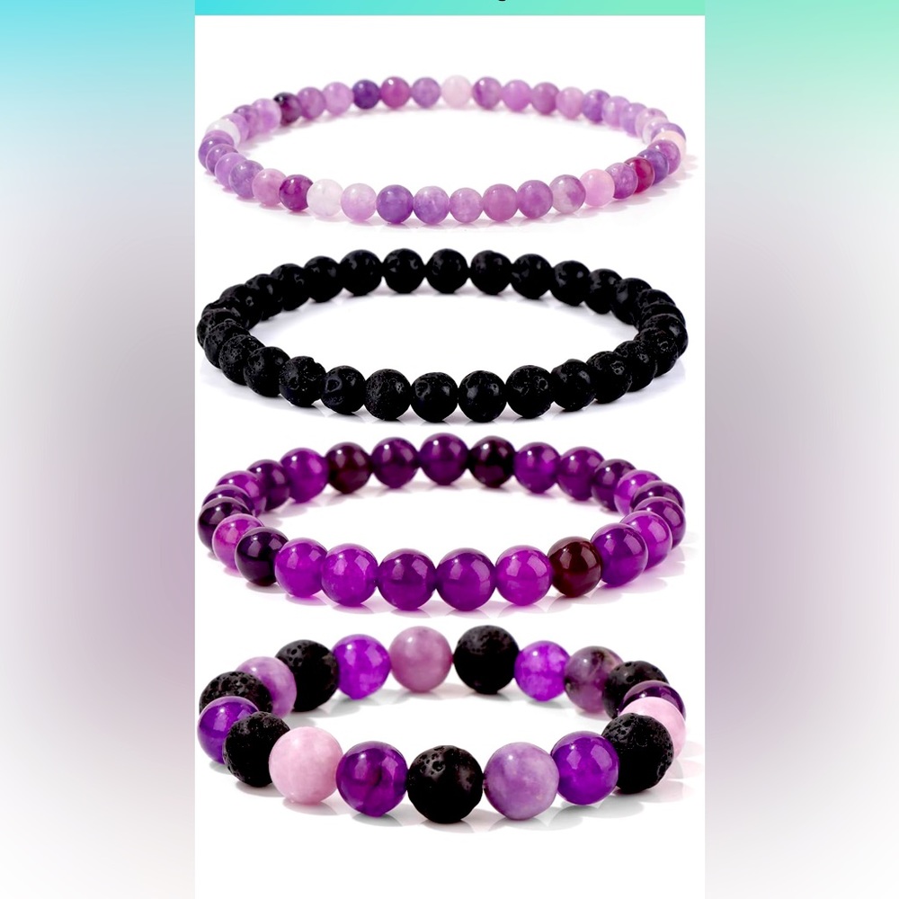 Set of four purple beaded bracelets. Gently used. No use for them anymore.